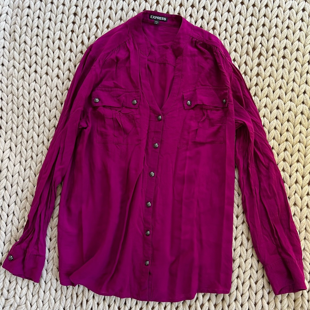 Express women’s size large dark pink button down shirt with tie in back